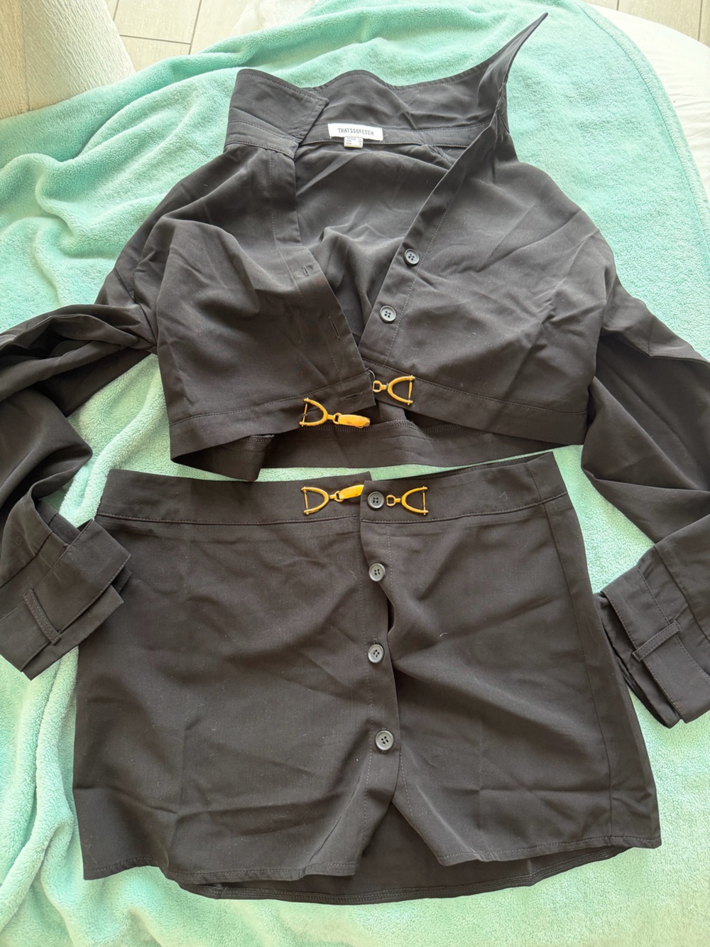 Black Skirt Set with Gold Horsebit Hardware